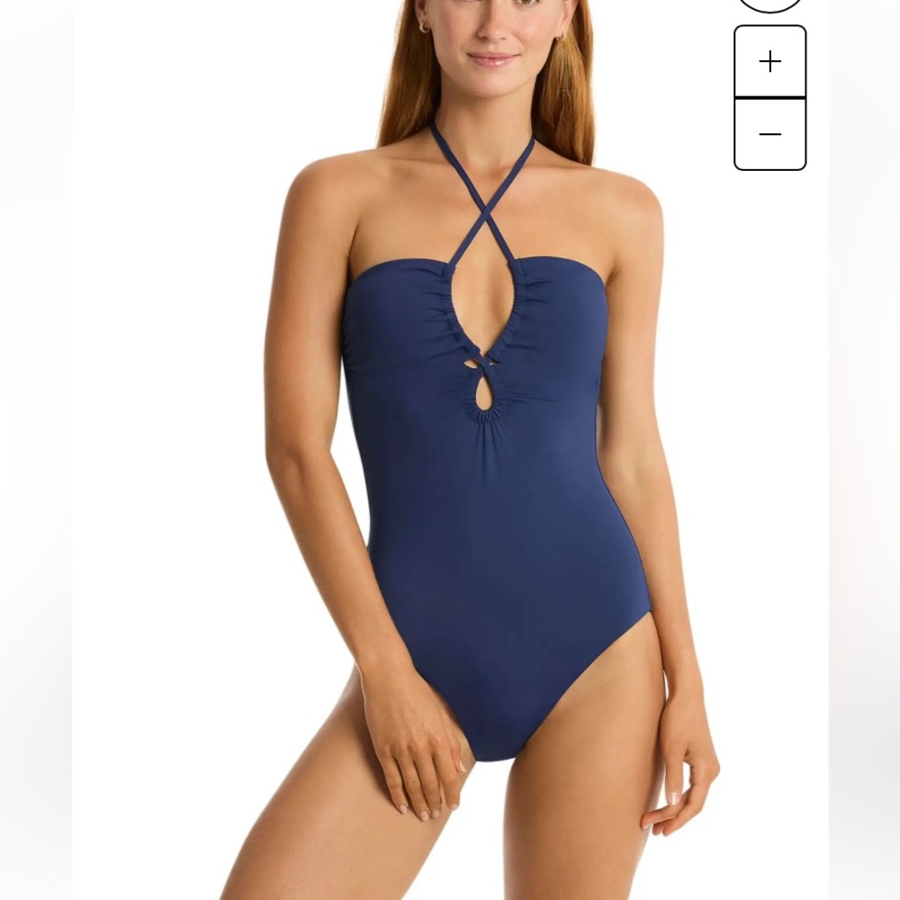 NEW SEA LEVEL SWIM 145
Infinity Gathered Keyhole Bandeau One-Piece navy swimsuit